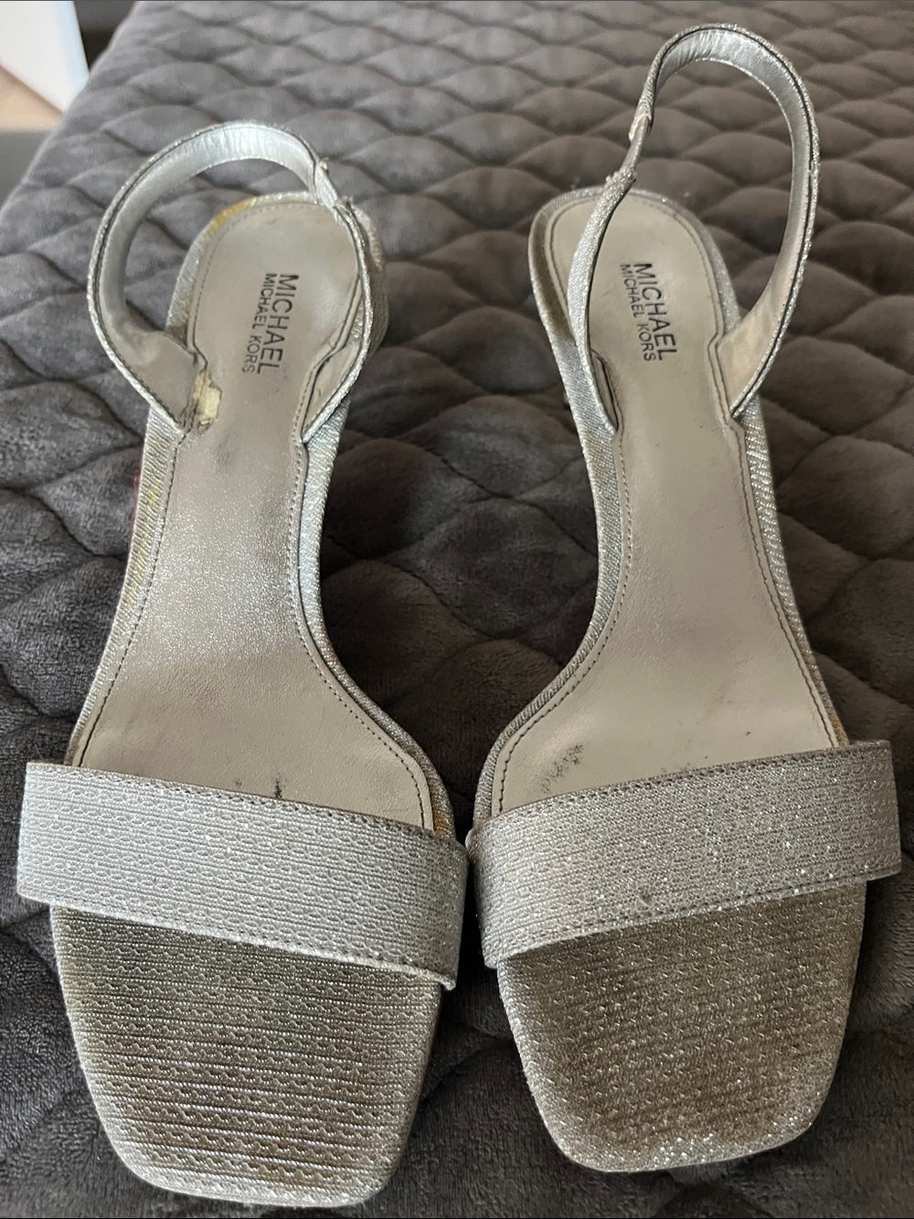 Michael Kors Glittery Silver Open-Toe Slingback Sandals